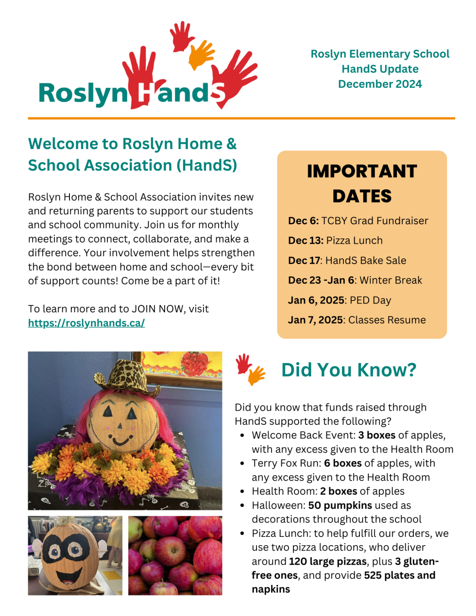 HandS December 2024 Newsletter Roslyn Home and School